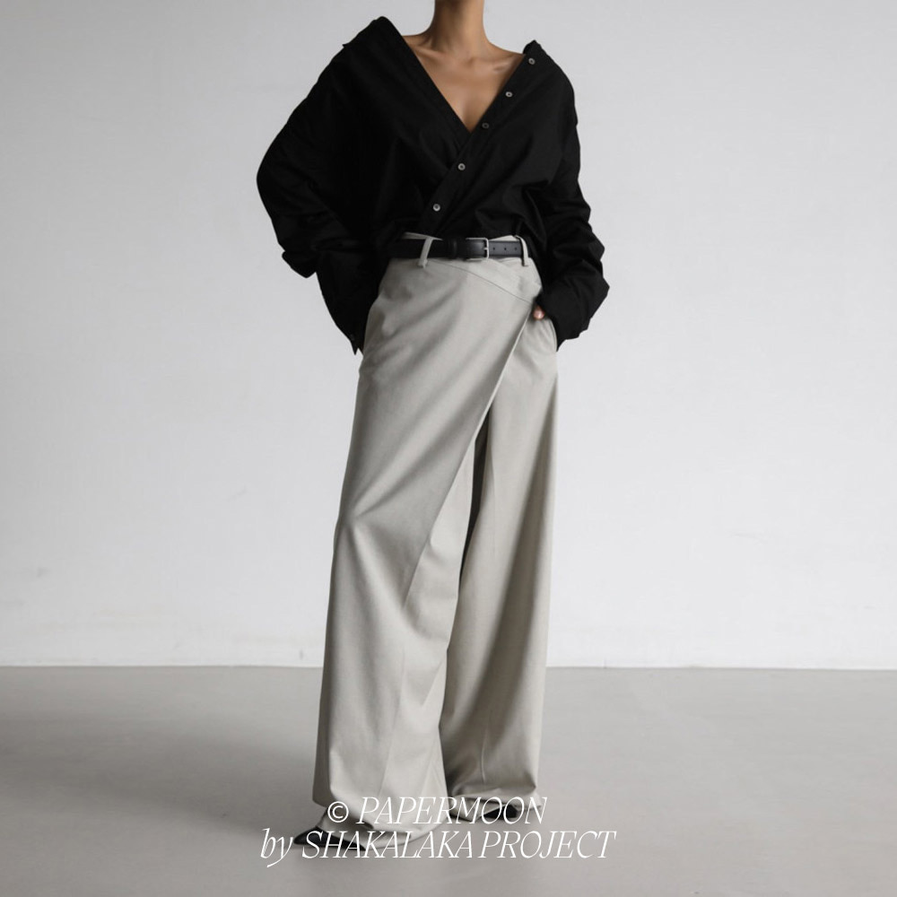 [PAPER MOON] Asymmetrical Pin Tuck Wide Maxi Trousers 4