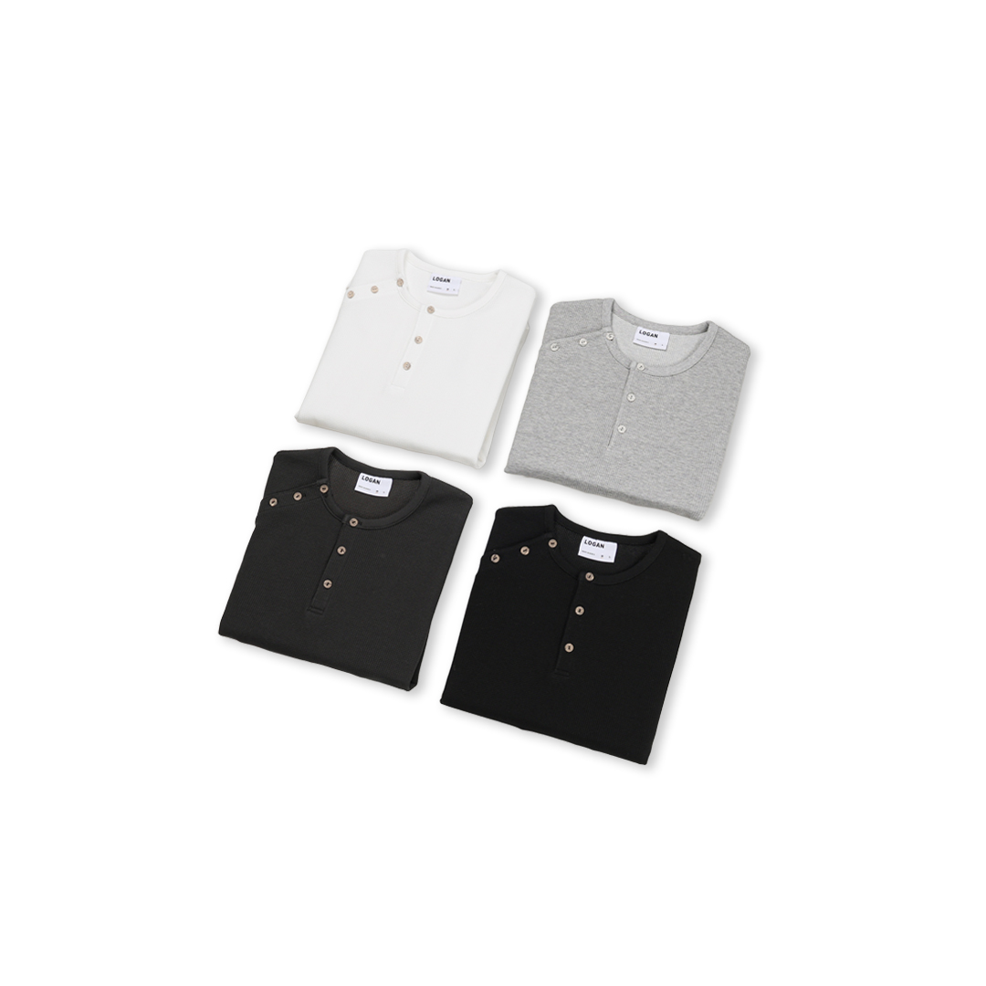 [LOGAN] Finger Hole Henley Neck Waffle Long Sleeve T-Shirt 7