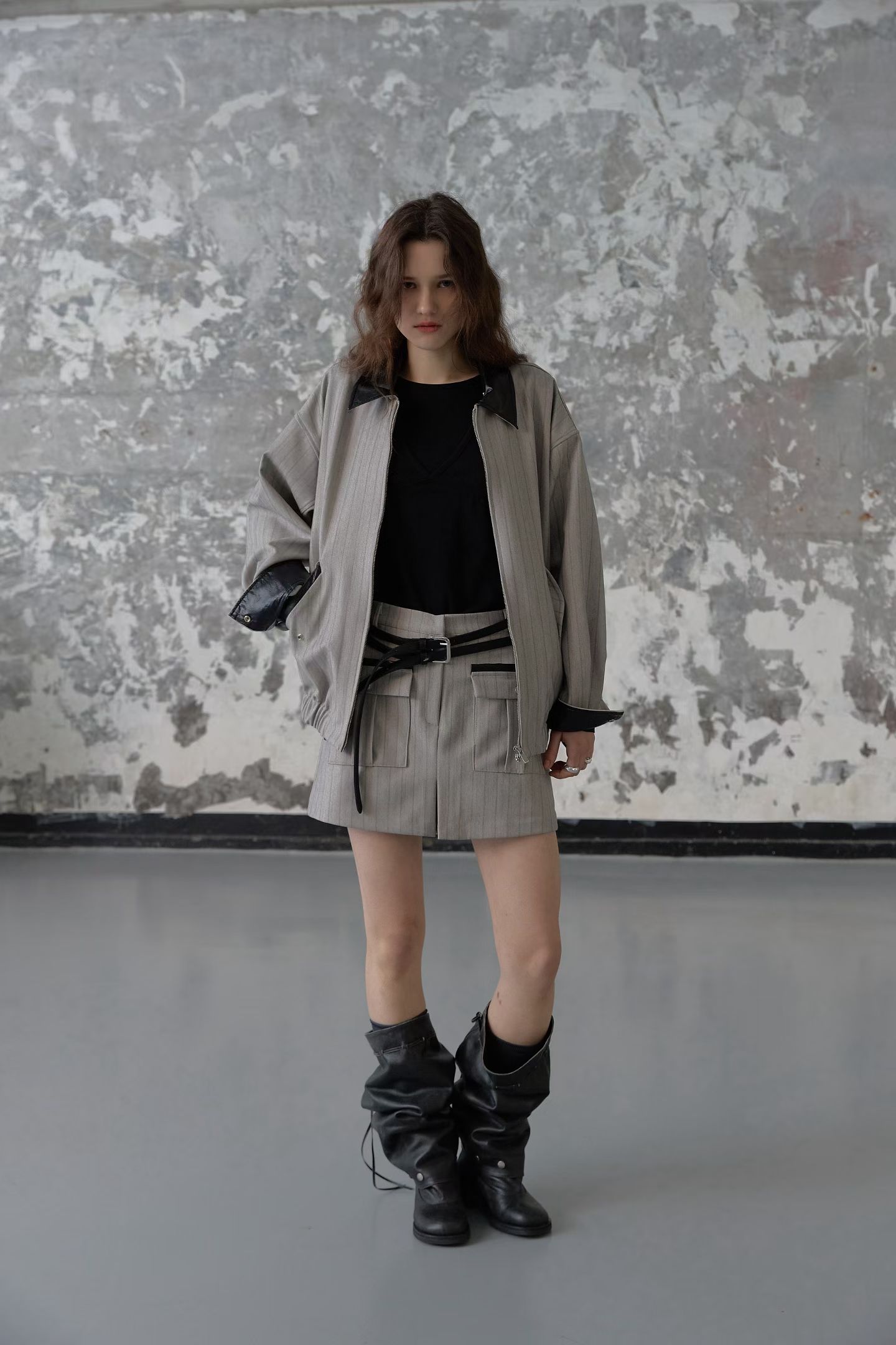 [FOUNDATION] Ver Leather Color-Block Zip-up Jumper 9