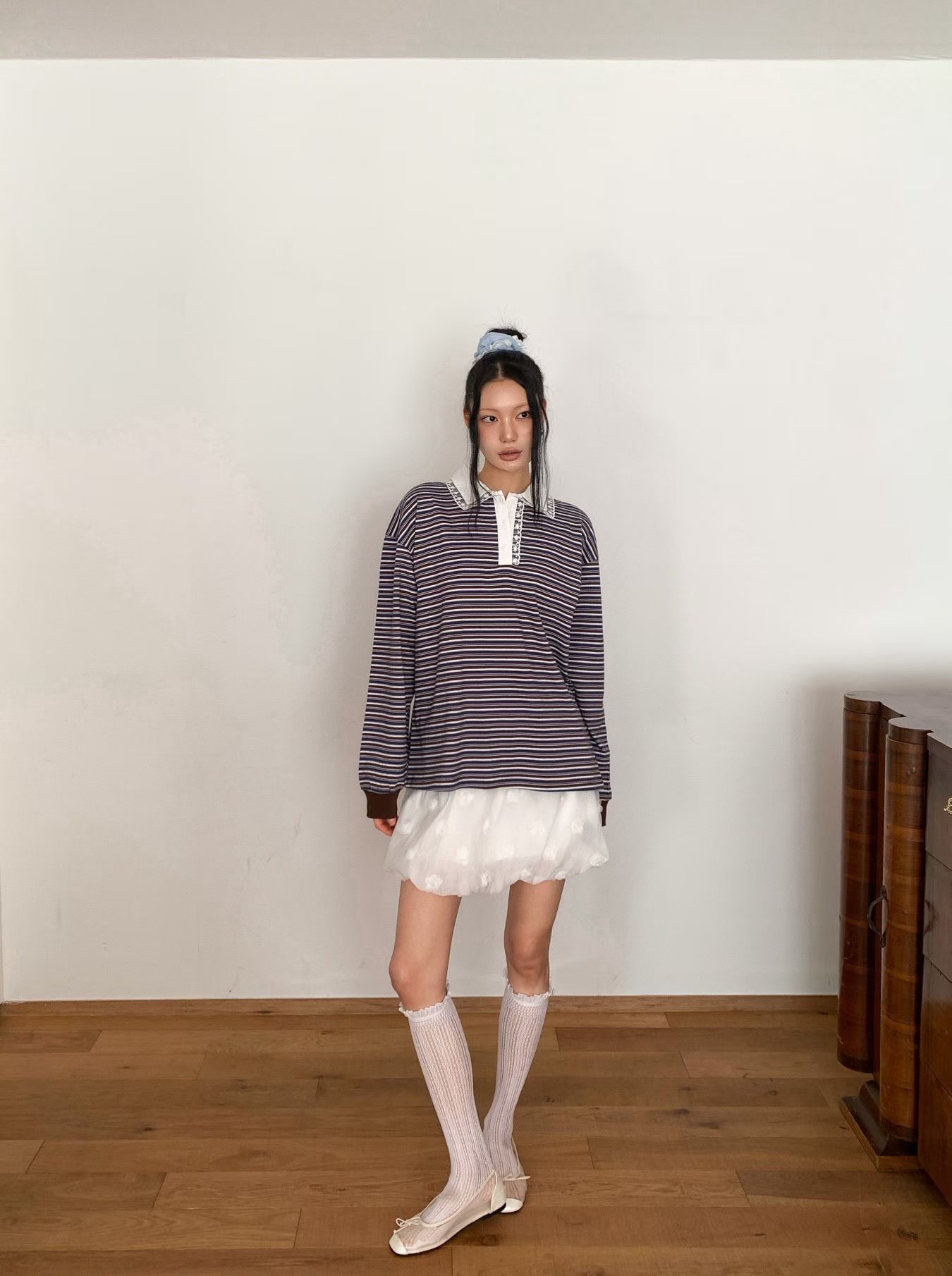 [FOUNDATION] Kale Striped Lace Collared T-Shirt 4
