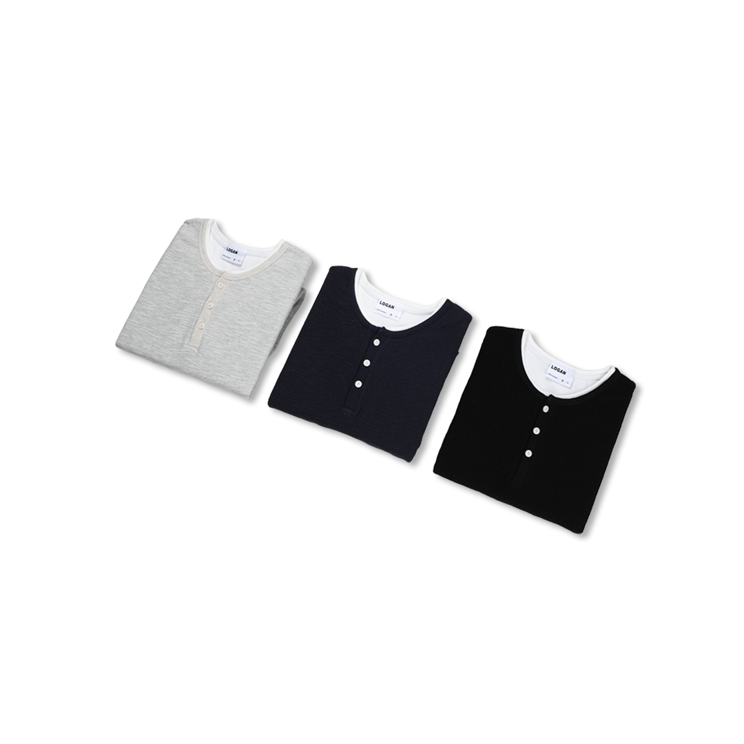 [LOGAN] Slub Henley Neck Long Sleeve T-Shirt 3