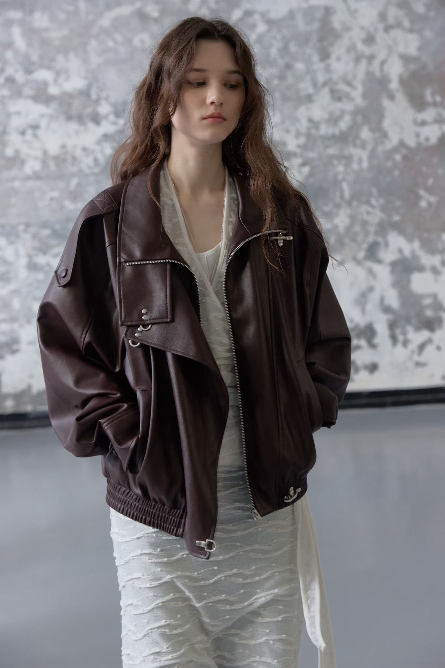 [FOUNDATION] Buckle Leather Collared Blouson Jacket 9