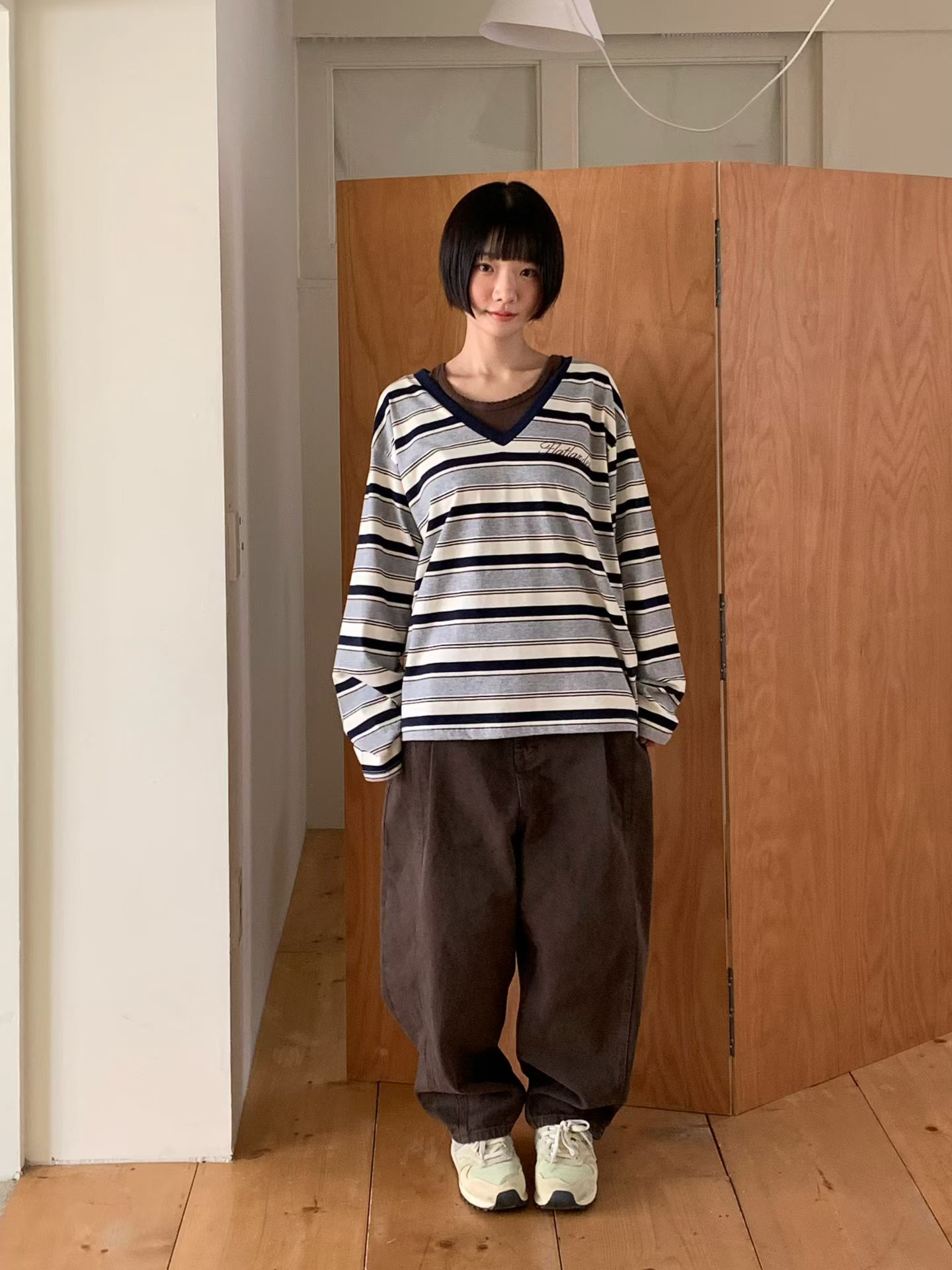 [VENTI] V-Neck Striped Long Sleeve T-Shirt 3