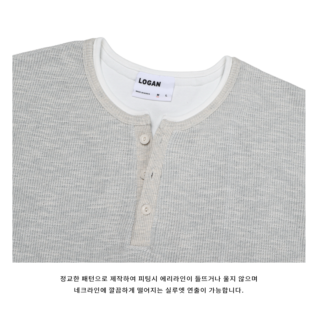 [LOGAN] Slub Henley Neck Long Sleeve T-Shirt 6