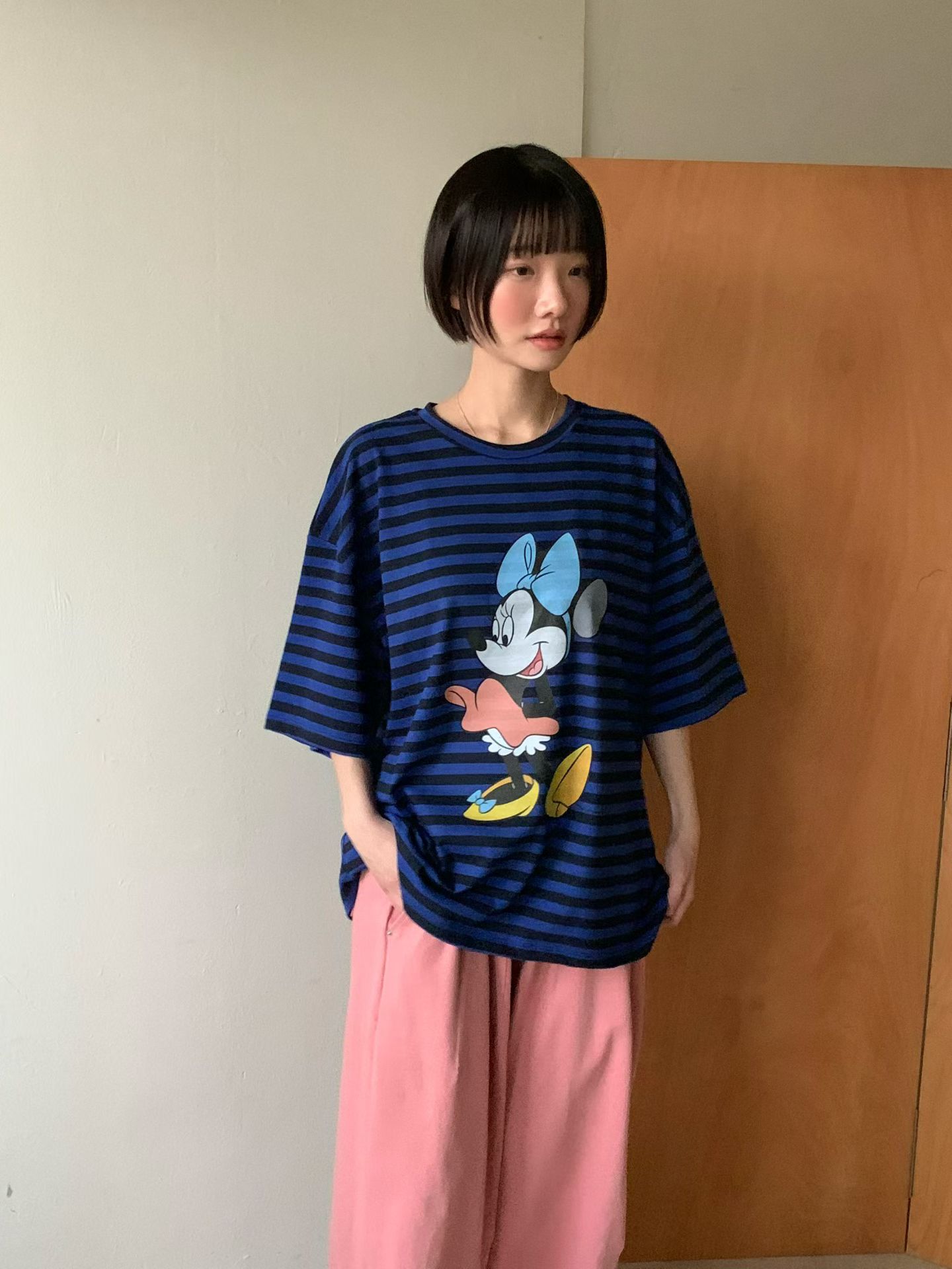 (Official Licensed Disney) [VENTI] Minnie Mouse Striped Short Sleeve T-Shirt 9