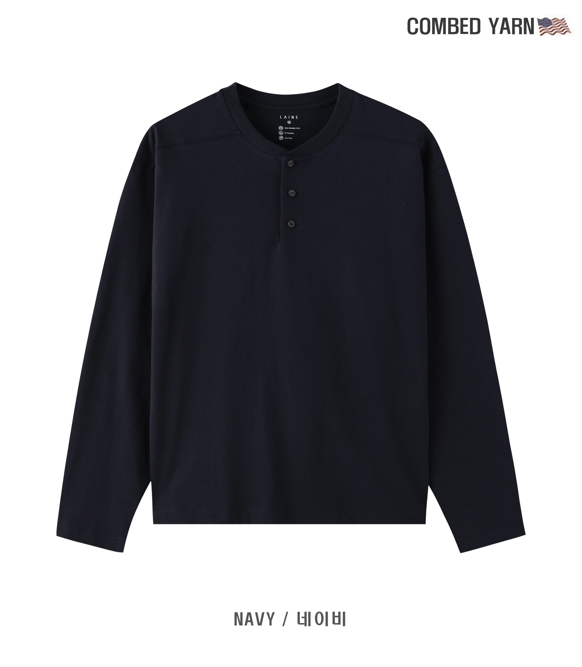 [LAINE] USA Henley Neck Standard-Fit Long Sleeve T-Shirt 8