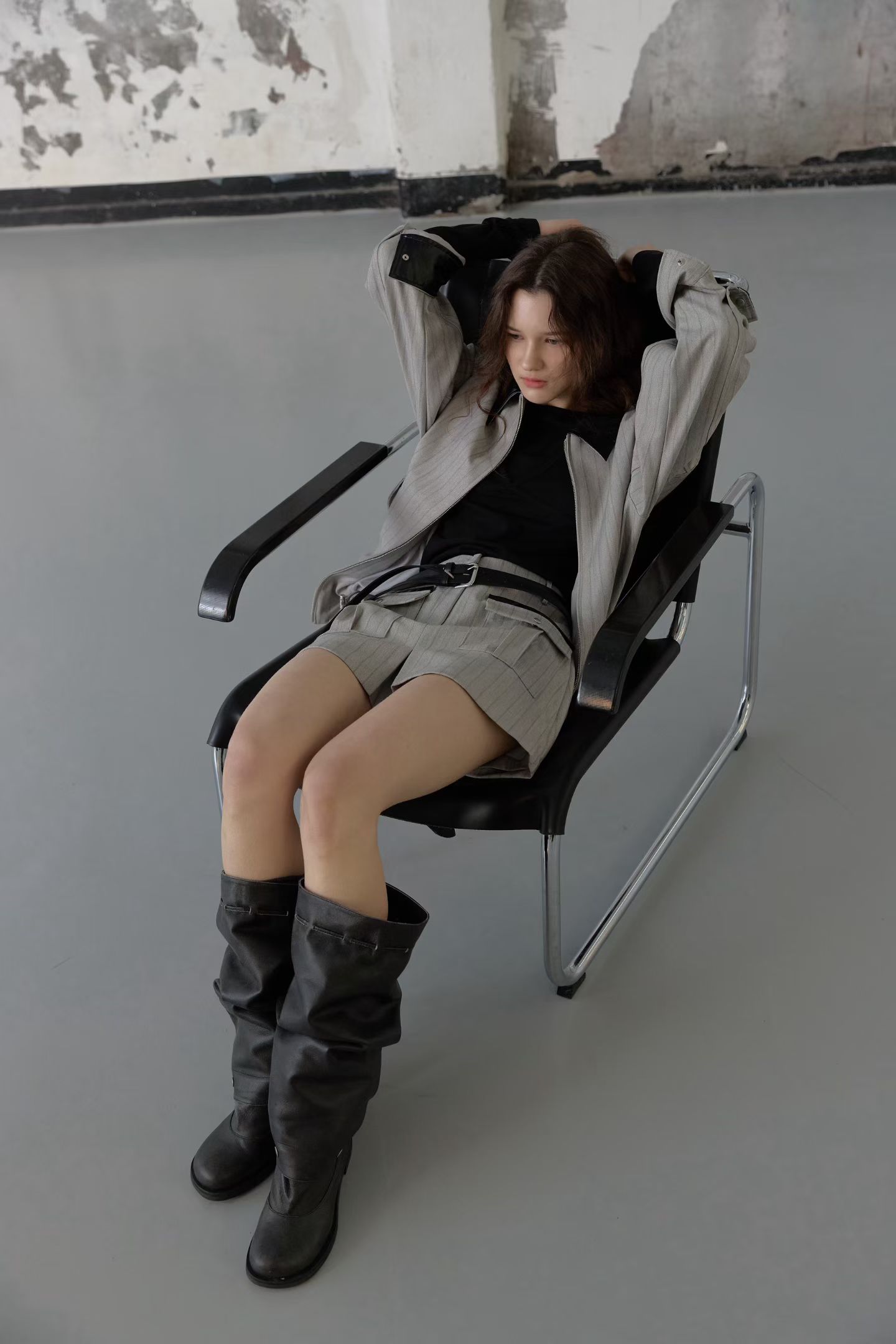 [FOUNDATION] Ver Leather Color-Block Jumper Skort Set 3