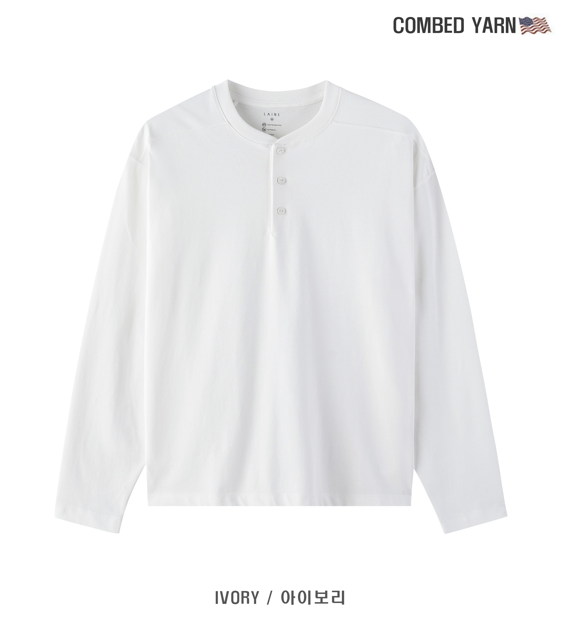 [LAINE] USA Henley Neck Standard-Fit Long Sleeve T-Shirt 2