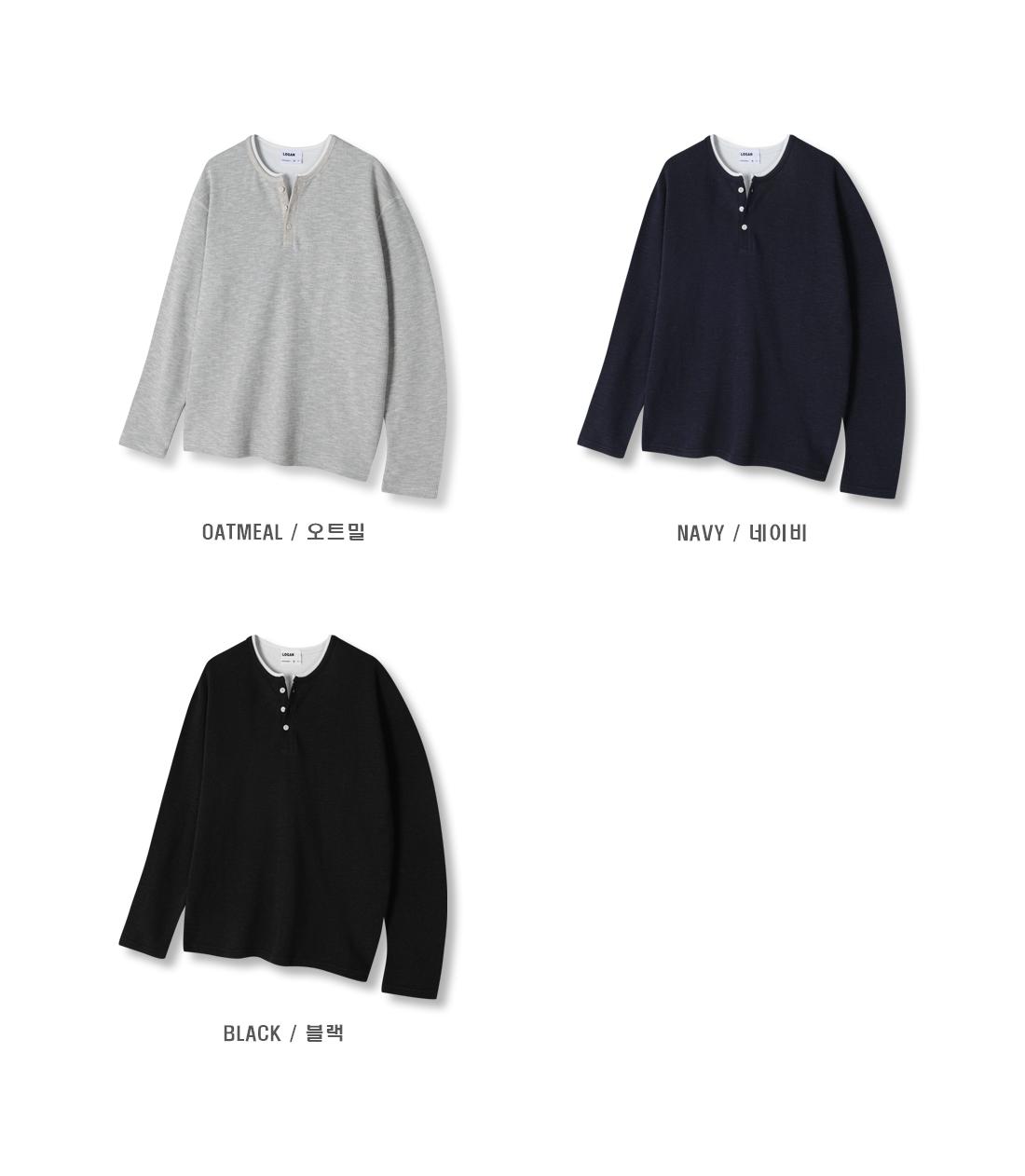 [LOGAN] Slub Henley Neck Long Sleeve T-Shirt 9