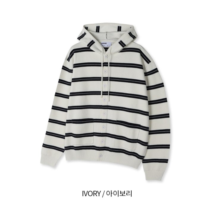 [LOGAN] Striped Hooded Cardigan 6