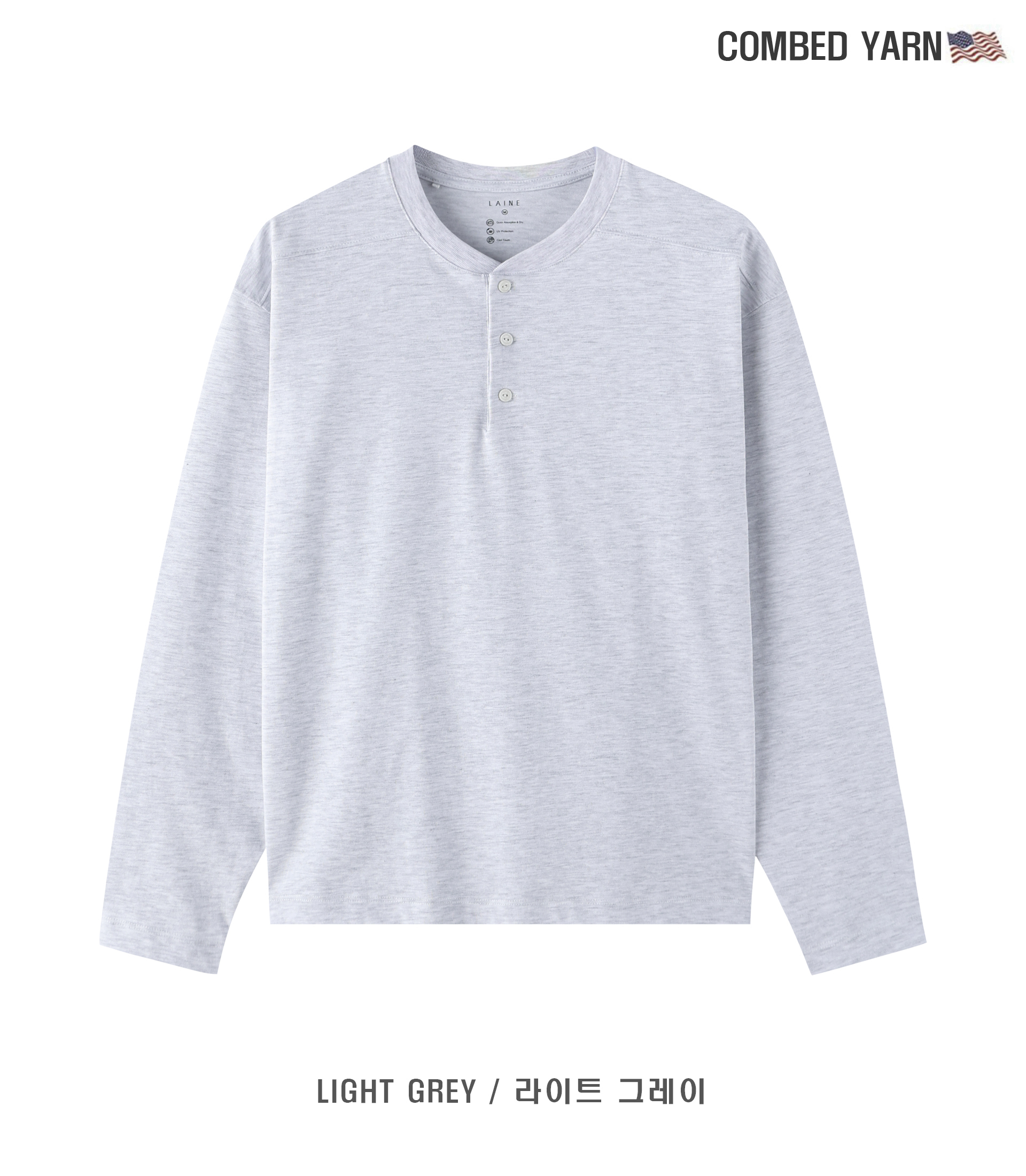 [LAINE] USA Henley Neck Standard-Fit Long Sleeve T-Shirt 6