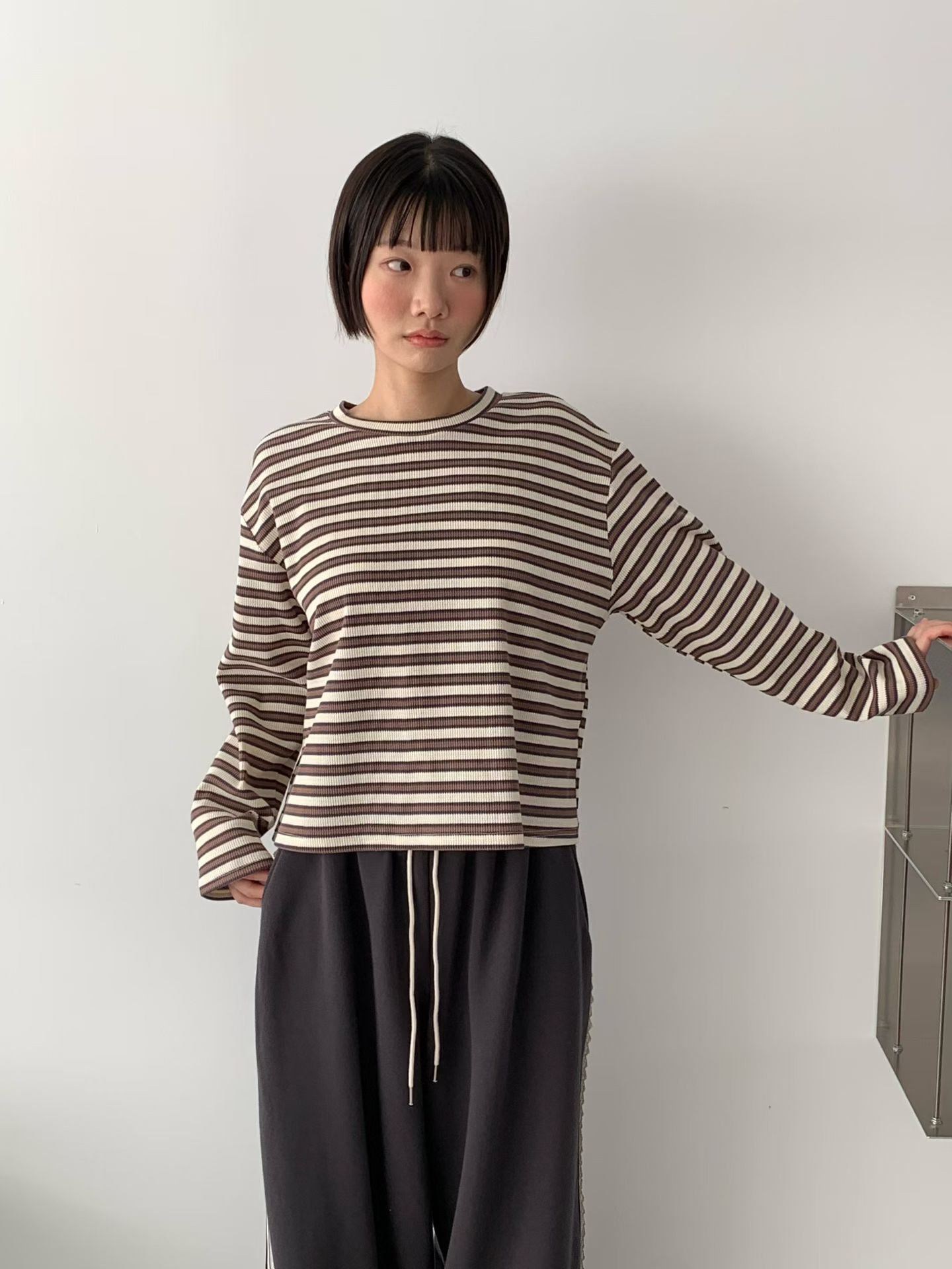 [VENTI] Waffle Striped Long Sleeve T-Shirt 7