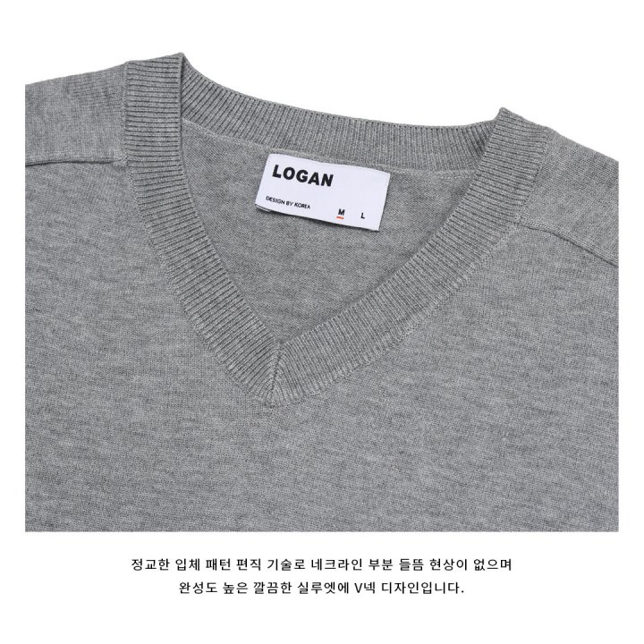 [LOGAN] Beg Saddle Solid V-Neck Knit 2
