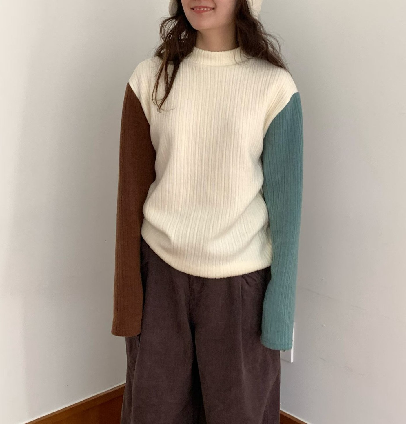 [VENTI] Multi Ribbed Brushed Long Sleeve T-Shirt 2