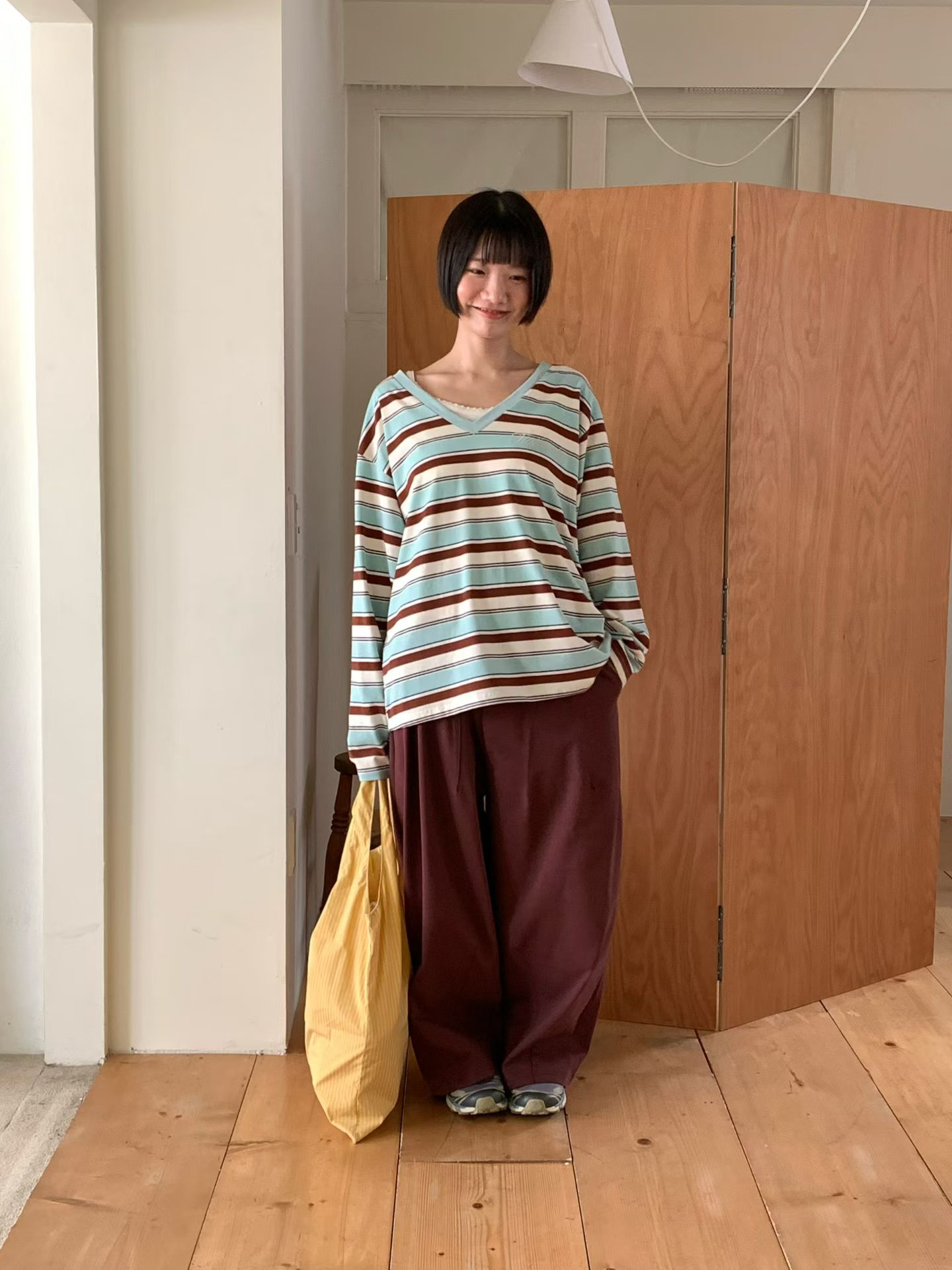 [VENTI] V-Neck Striped Long Sleeve T-Shirt 6