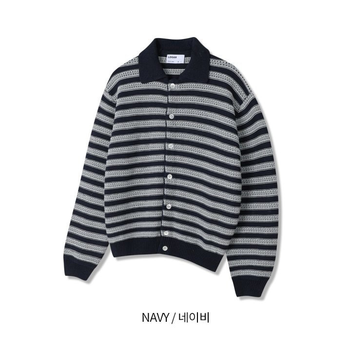 [LOGAN] Peter Striped Collared Cardigan 3
