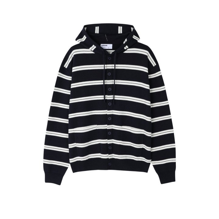[LOGAN] Striped Hooded Cardigan 4