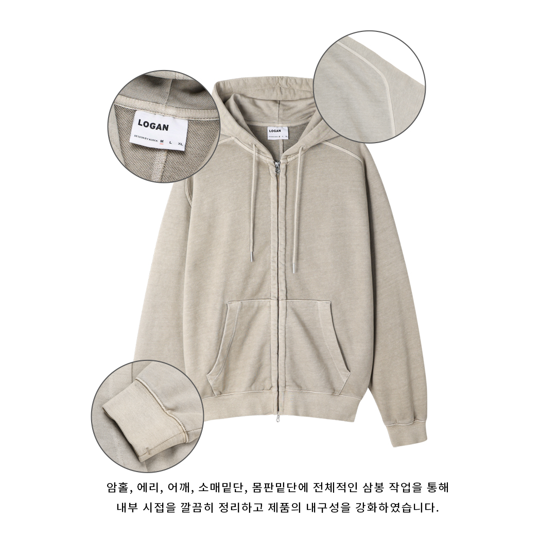 [LOGAN] Retro Dyed Saddle Pigment Zip Up Hoodie 4