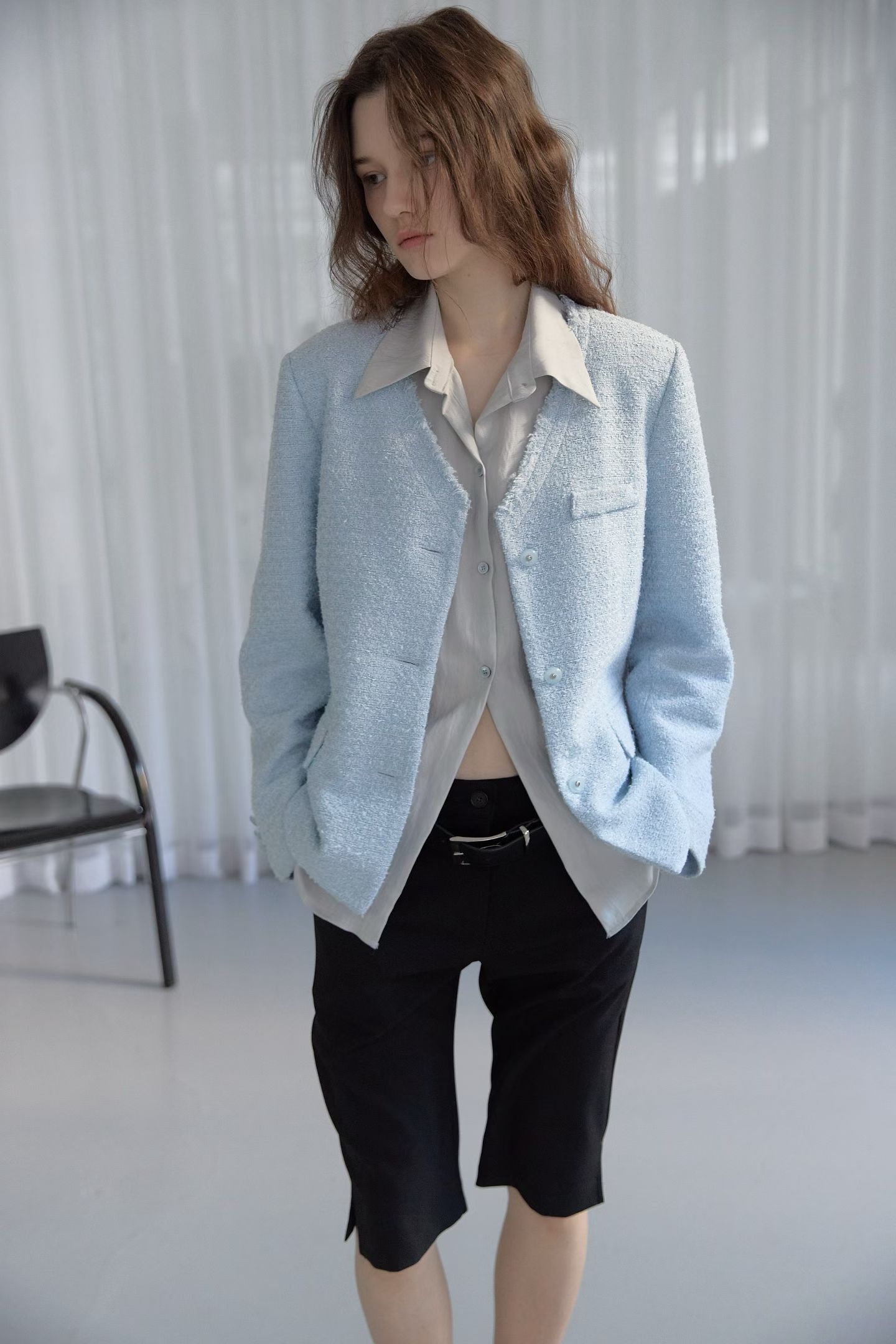 [FOUNDATION] Draw Shirt-Layered Tweed Jacket 5