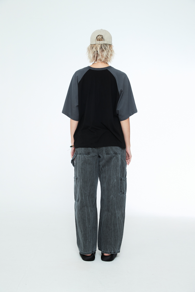 [SSERPE] MANS RAGLAN CROP HALF SLEEVE T BLACK 4