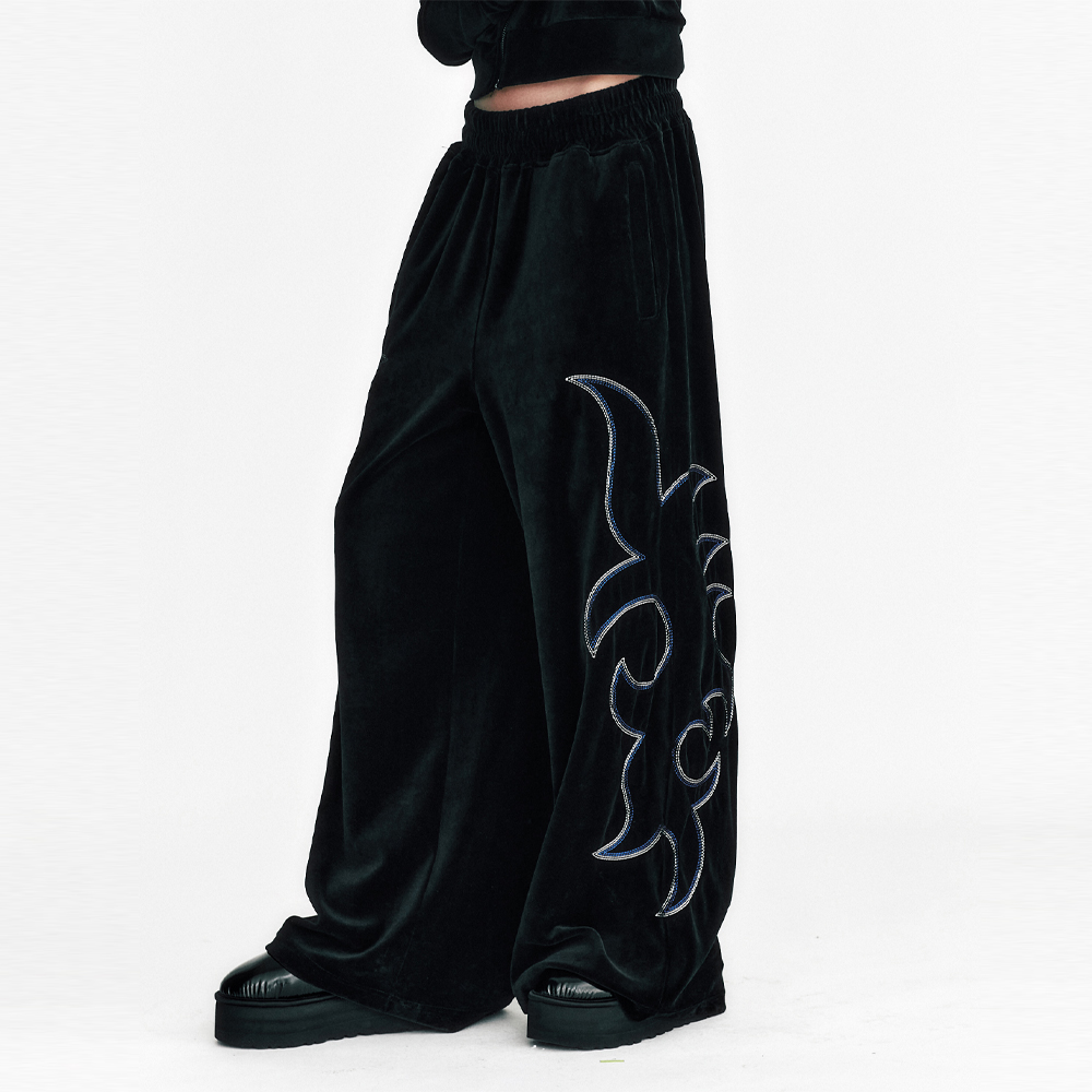 [SSERPE] WESTERN EMBROIDERY VELVET WIDE PANTS PUMA 6