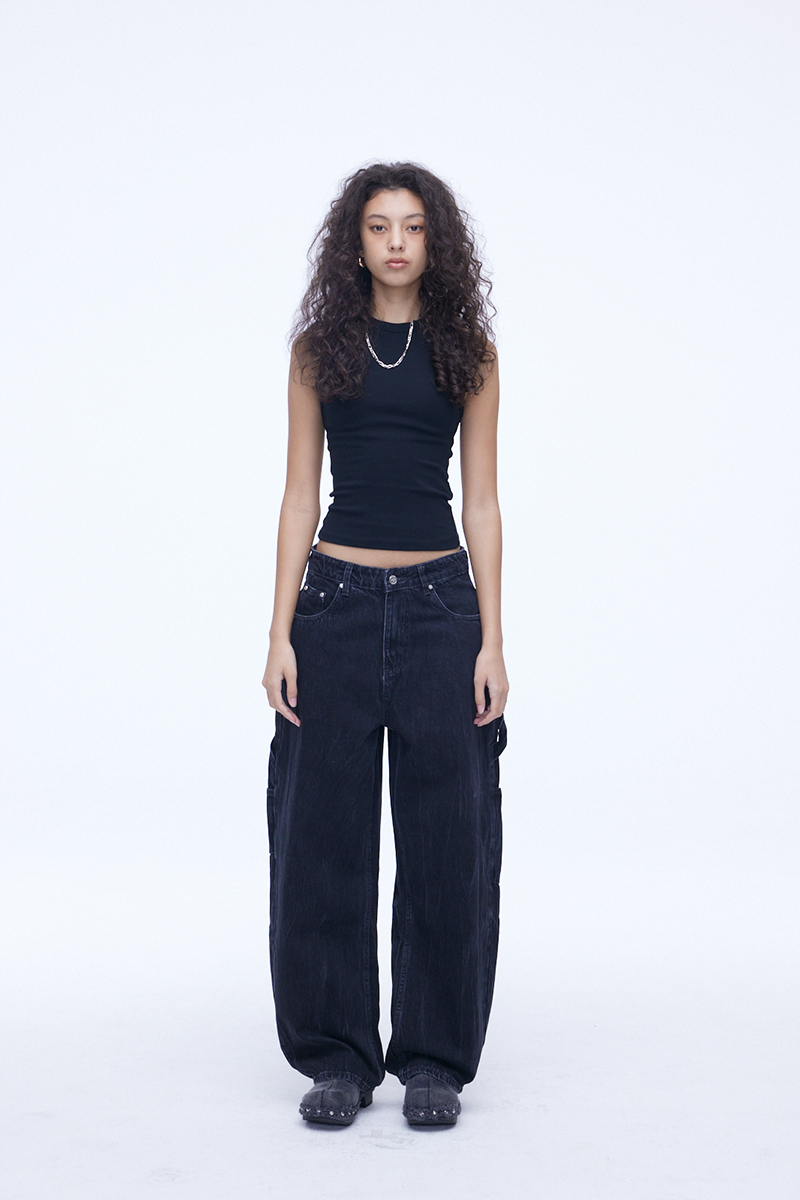 [SSERPE] CURVED CARPENTER CRACK DENIM PANTS 5