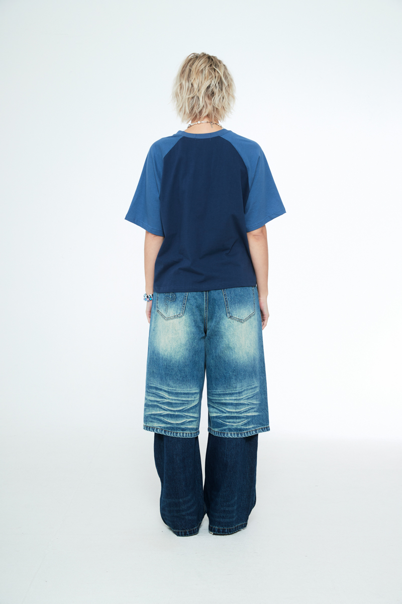 [SSERPE] MANS RAGLAN CROP HALF SLEEVE T BLACK 8