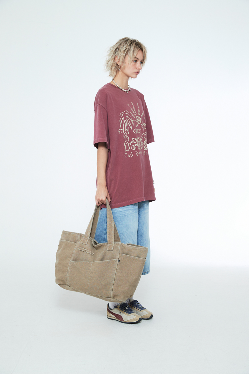 [SSERPE] PIGMENT WASHED OXFORD TOTE BAG BEIGE 6
