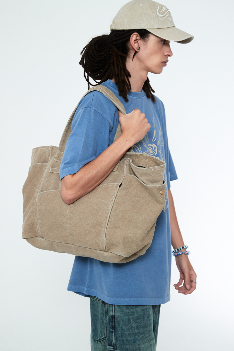 [SSERPE] PIGMENT WASHED OXFORD TOTE BAG BEIGE 2