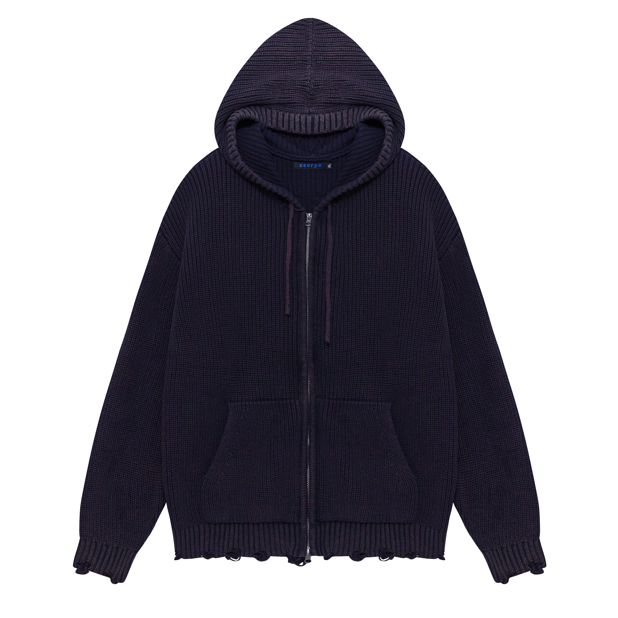 [SSERPE] DESTROYED COTTON   KNIT HOODIE ZIP UP 10