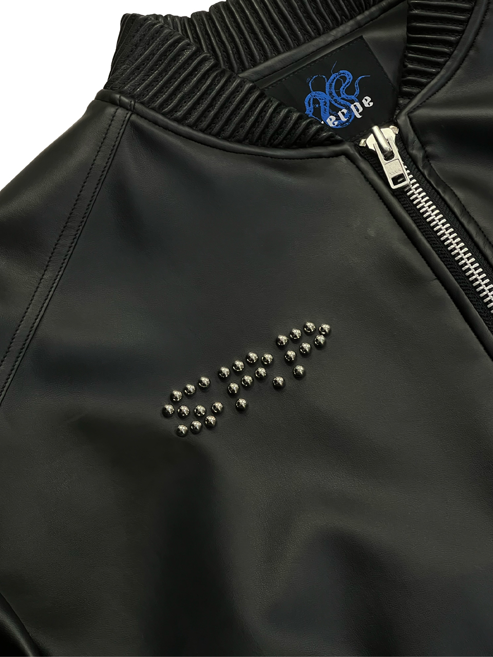 [SSERPE] FLAME STARS STUD BOMBER VEGAN LEATHER JACKET 7