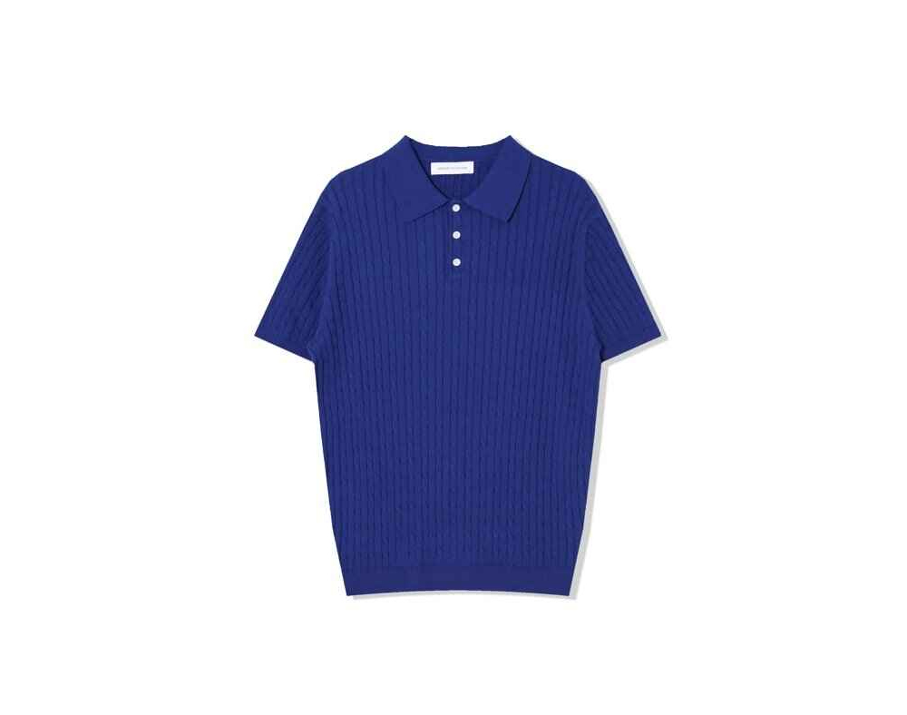 [OCEAN] Pure Cotton Cable Washable Collar Short Sleeve Knit 2