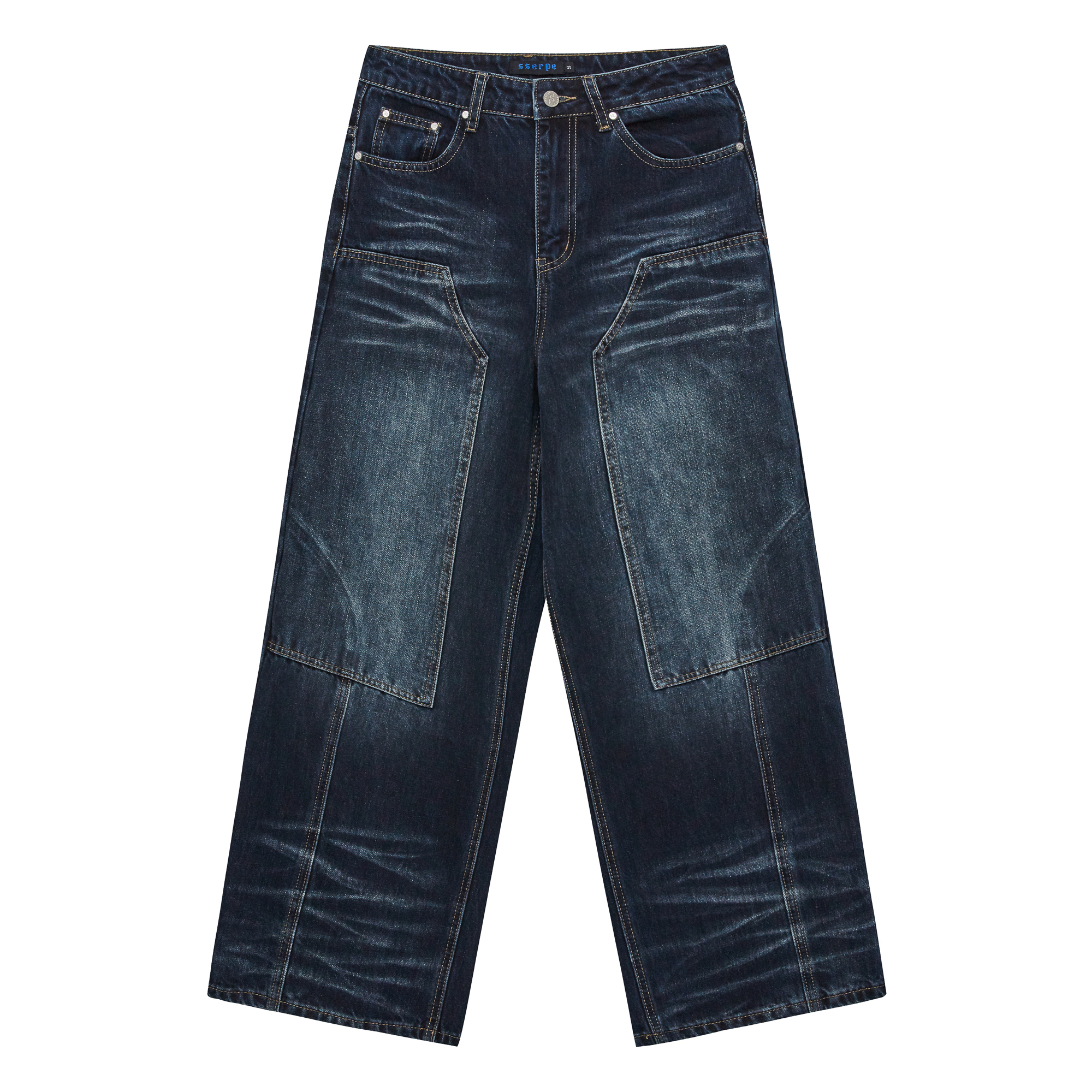 [SSERPE] DOUBLE KNEE CARPENTER WIDE DENIM PANTS 7