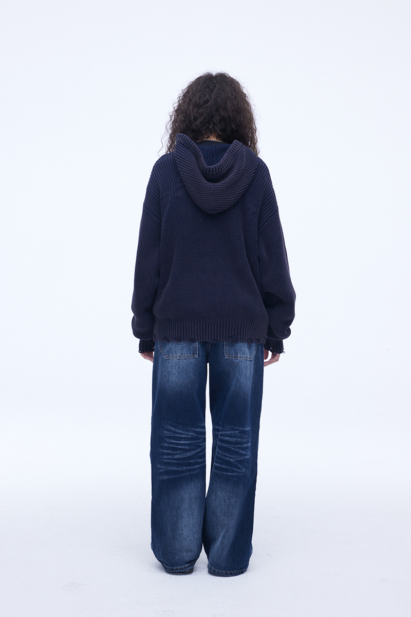 [SSERPE] DESTROYED COTTON   KNIT HOODIE ZIP UP 9