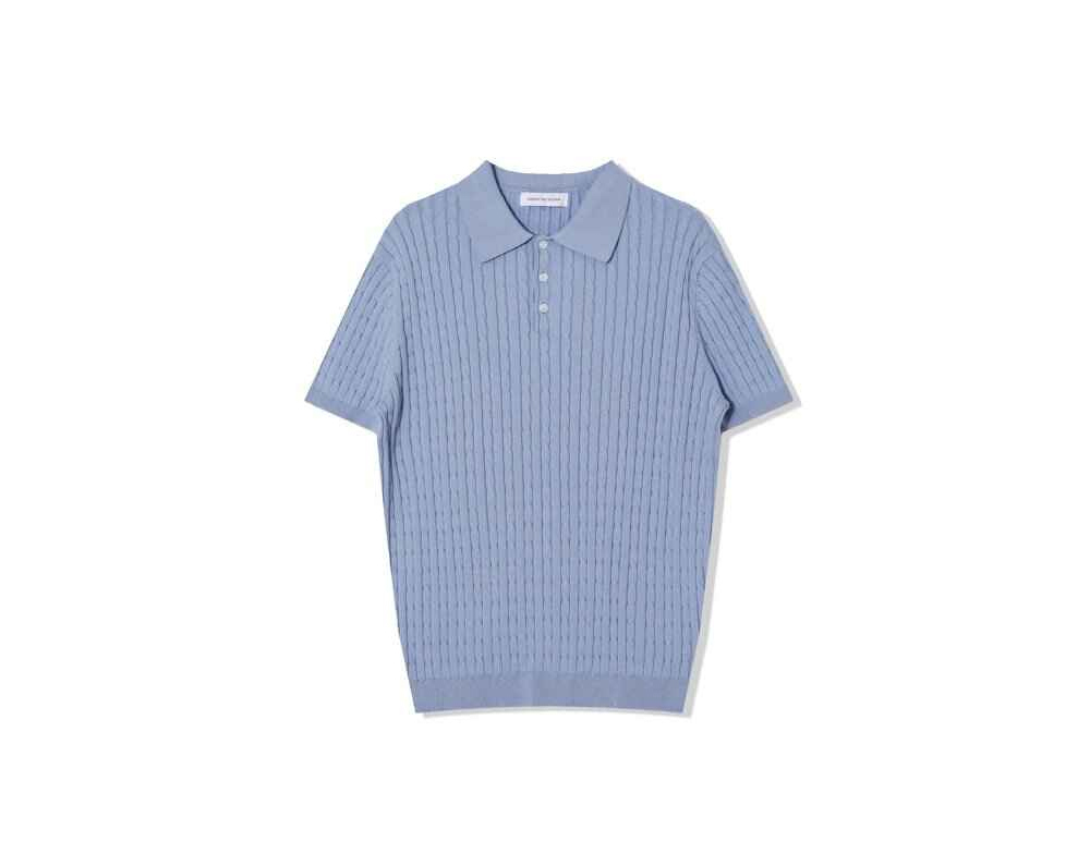 [OCEAN] Pure Cotton Cable Washable Collar Short Sleeve Knit 3