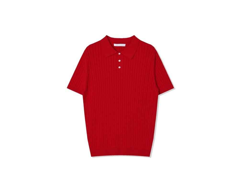 [OCEAN] Pure Cotton Cable Washable Collar Short Sleeve Knit 4