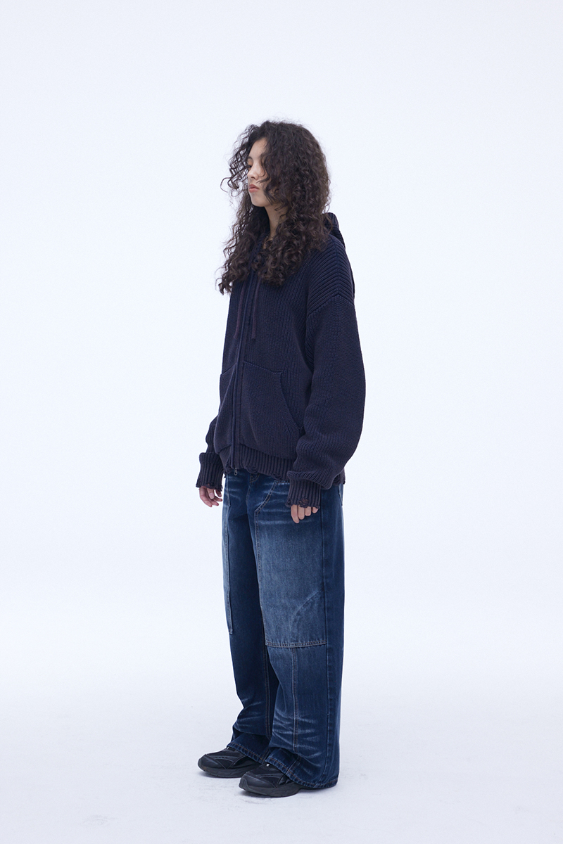 [SSERPE] DESTROYED COTTON   KNIT HOODIE ZIP UP 8