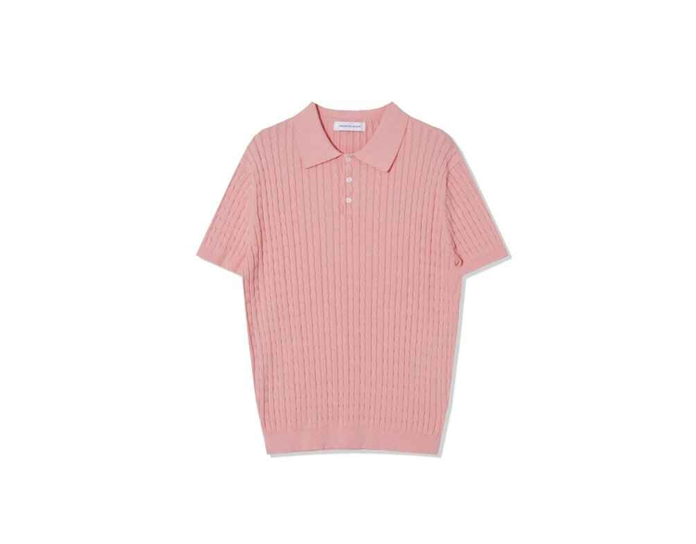 [OCEAN] Pure Cotton Cable Washable Collar Short Sleeve Knit 5