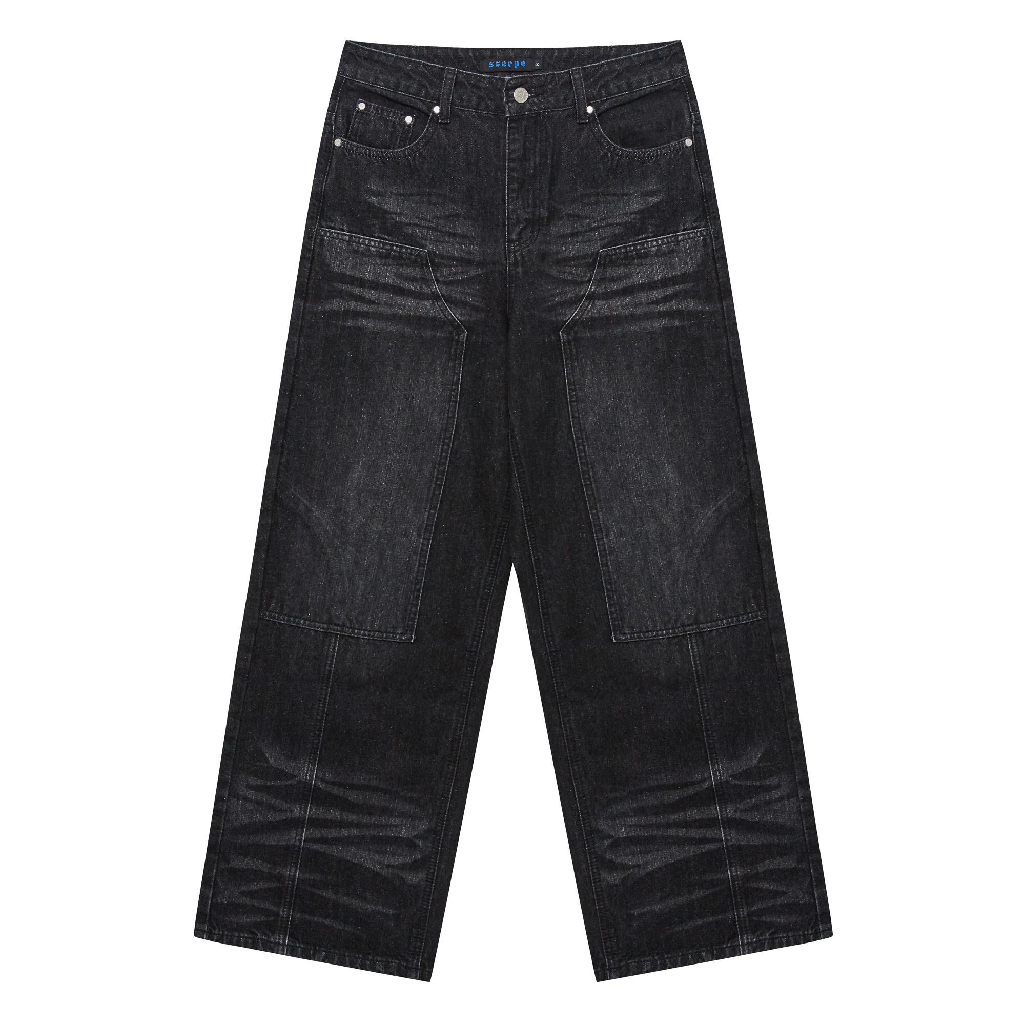 [SSERPE] DOUBLE KNEE CARPENTER WIDE DENIM PANTS 9