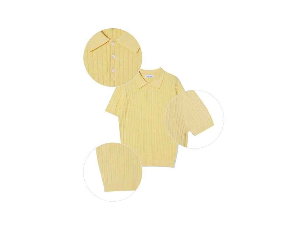 [OCEAN] Pure Cotton Cable Washable Collar Short Sleeve Knit 9