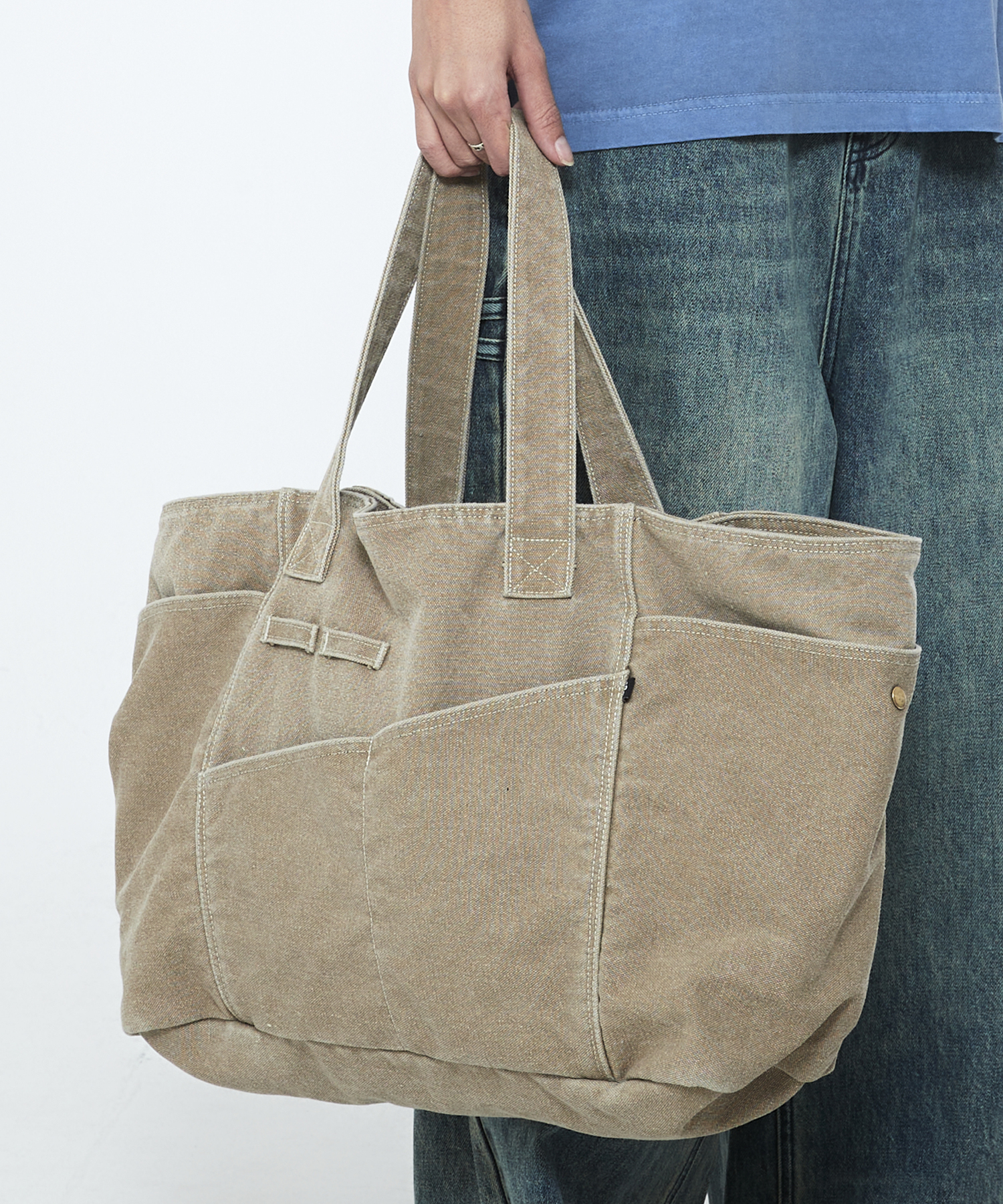 [SSERPE] PIGMENT WASHED OXFORD TOTE BAG BEIGE 7