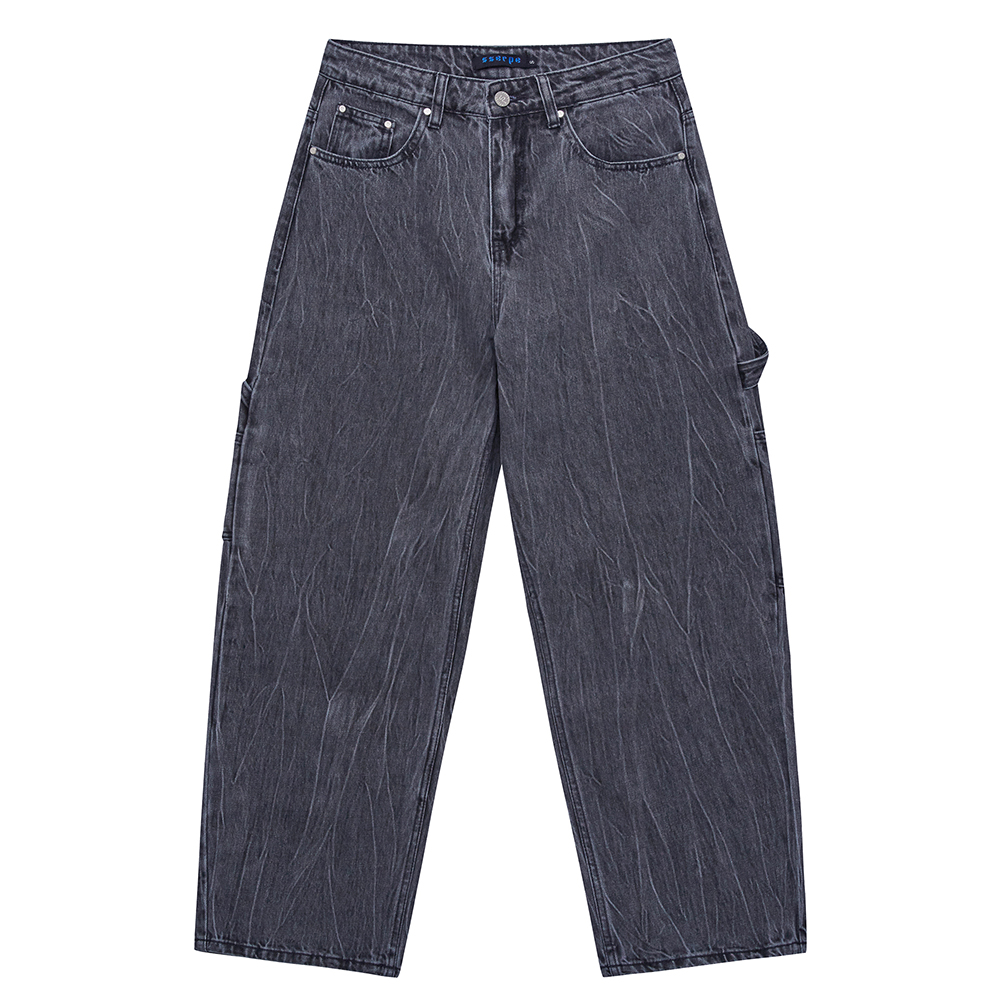 [SSERPE] CURVED CARPENTER CRACK DENIM PANTS 9