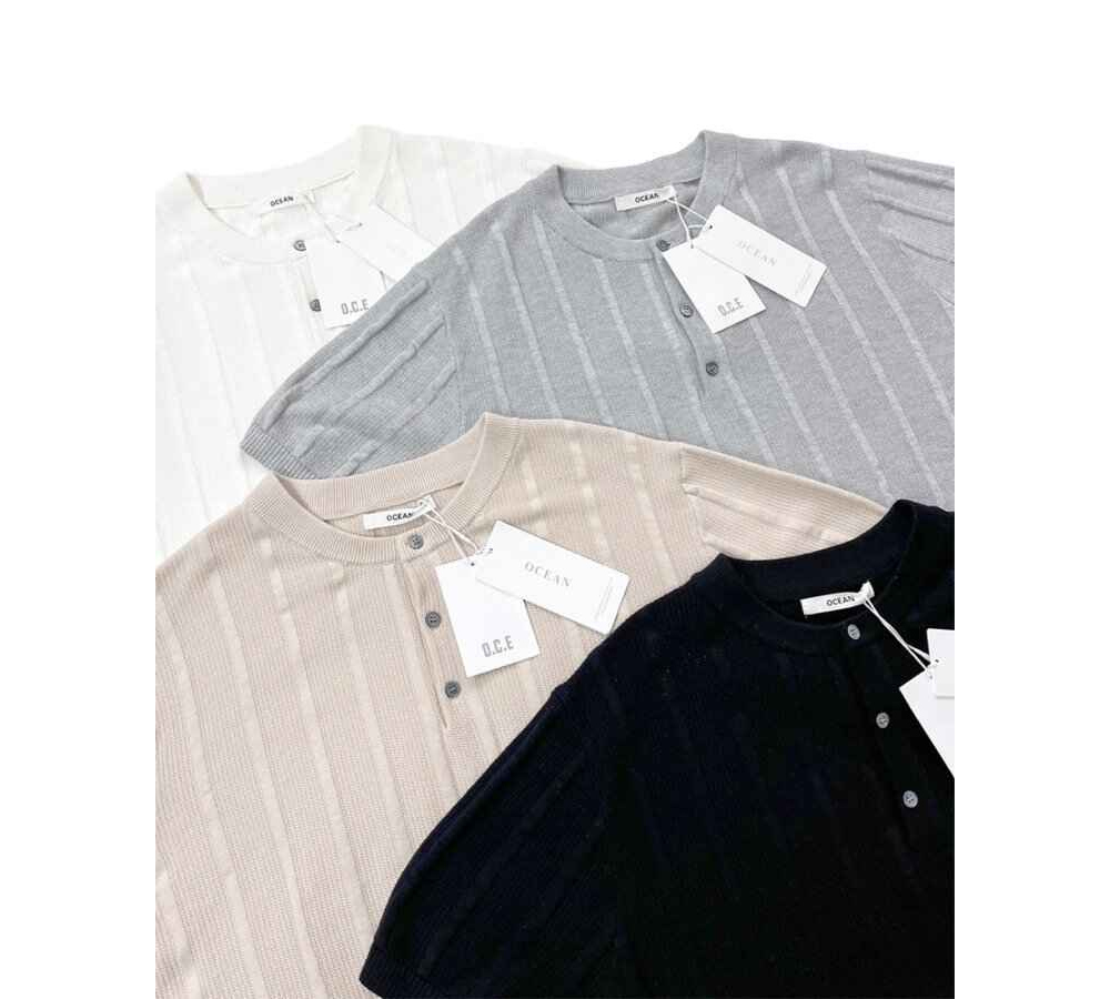 [OCEAN] Raf Muscle Fit Henley Neck Short Sleeve Knit 9