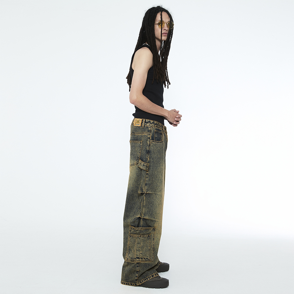 [SSERPE] MULTI POCKET CARPENTER WIDE DENIM PANTS 4