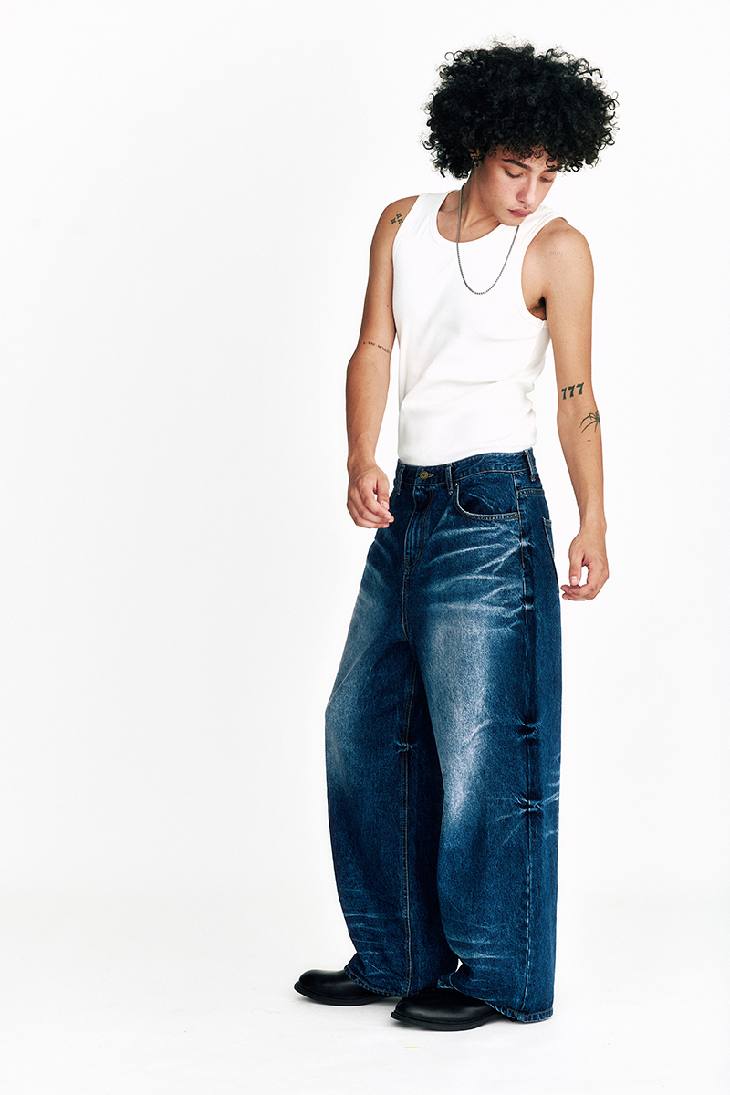 [SSERPE] STARRY NIGHT WASHED WIDE DENIM PANTS 3