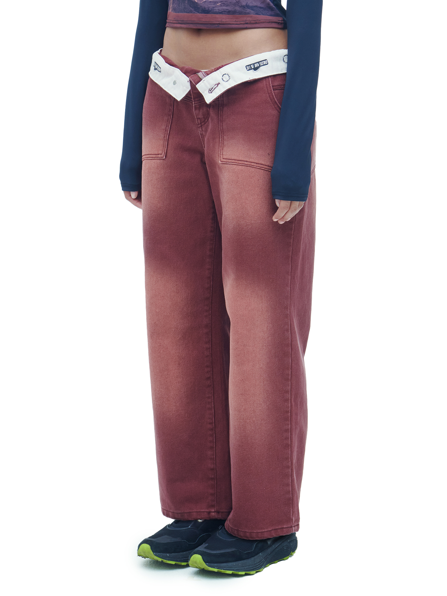 [DILETTANTISME] TURN UP LOGO BELT LOW RISE PANTS 3