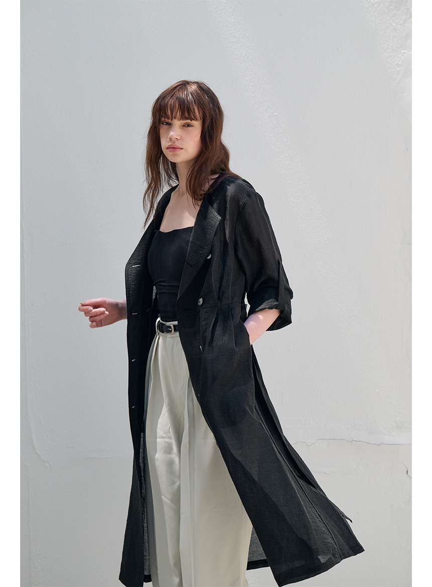 [FREAKS BY KIMTAEHOON] Hot Summer Linen Blending High-Waisted Trench Dress_ANTHRACITE BLACK 8