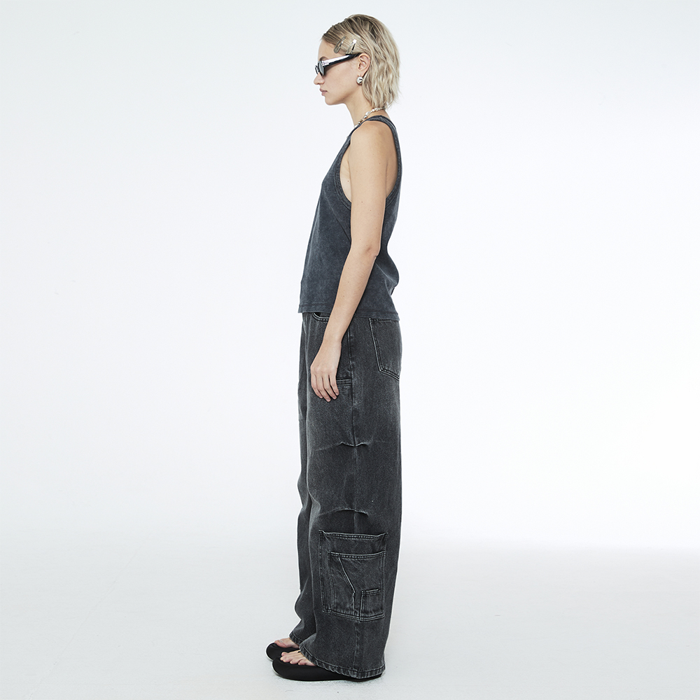 [SSERPE] MULTI POCKET CARPENTER WIDE DENIM PANTS 6