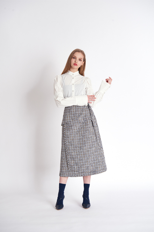 [FREAKS BY KIMTAEHOON] High-Waisted, Cut-Edge Structured Maxi Wrap Skirt_Tweed 4