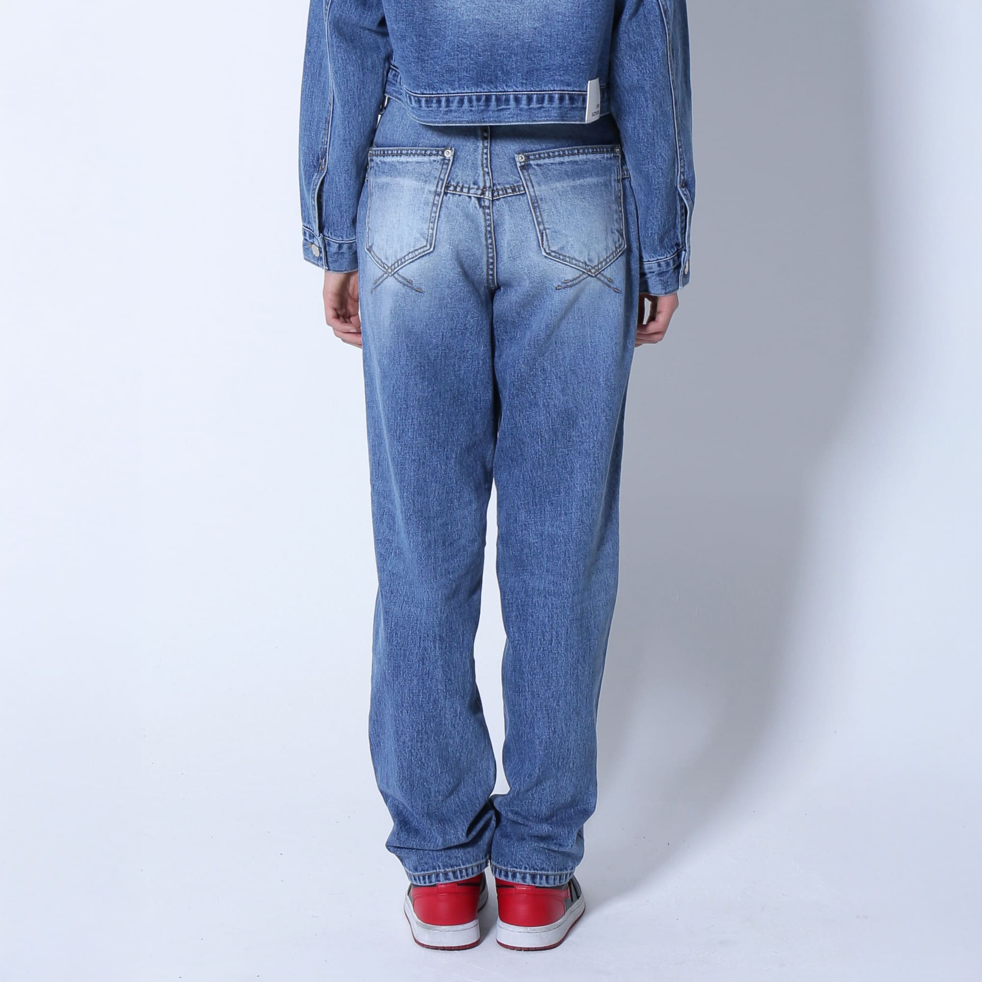 MID-WASHING SEMI BAGGY JEANS-BLUE 6